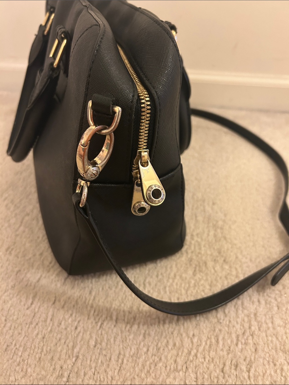 henri bendel Black Satchel with Gold Accent Logo Charm - Picture 3 of 11